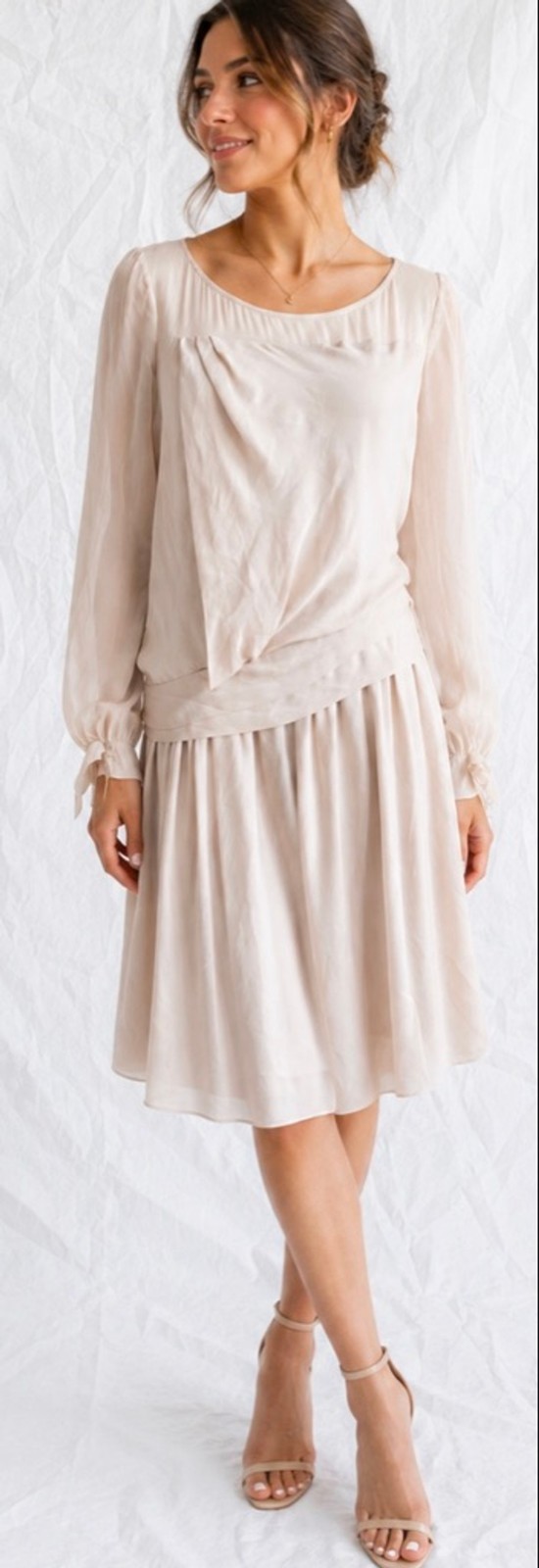 NWT Haute Hippie Long Sleeve Dress S Beige Silk
