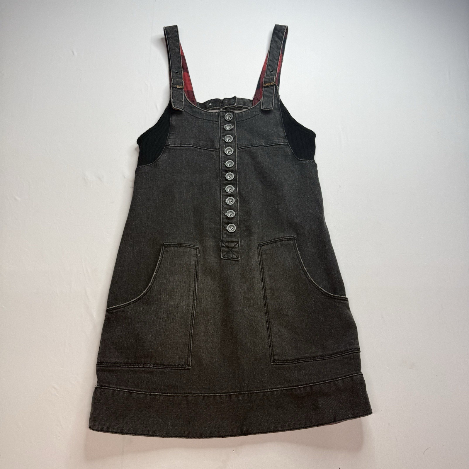 Free People Faded Black Denim Distressed Mini Dress XS Grunge Goth Schoolgirl