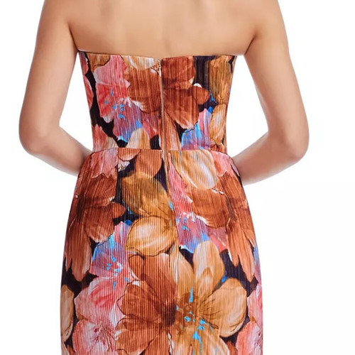 Dress the Population Strapless Fitted Gown XL Pleated Floral Kai Bodycon NWT