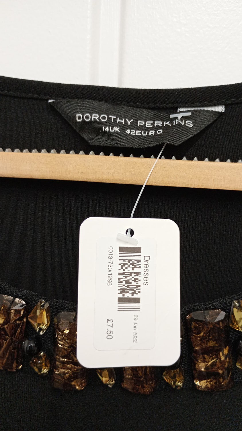 Dorothy Perkins Black Embellished Shift Dress – Size 14 UK – New With Tags