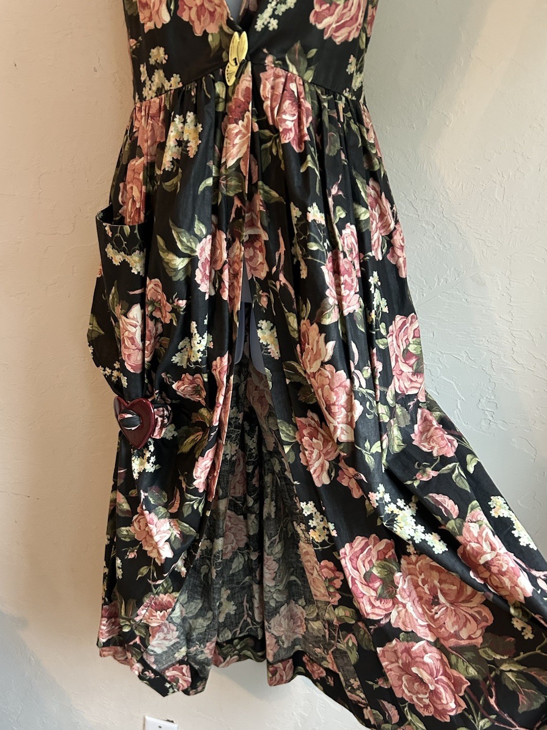 Vintage 80s 90s Pineapple Patch Overall Dress XS Midi Asymmetrical Cottagecore