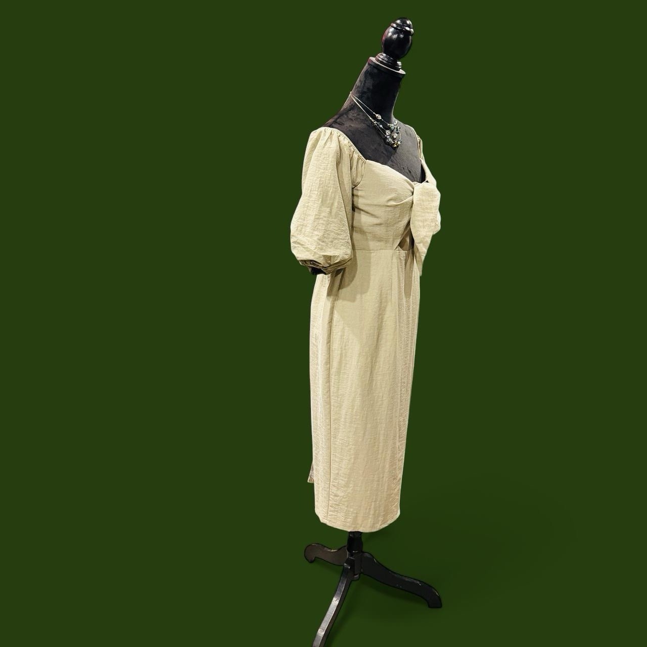 Billy J Amy Dress Olive Tie Front Puff Sleeve Midi Dress Size 12 NWT