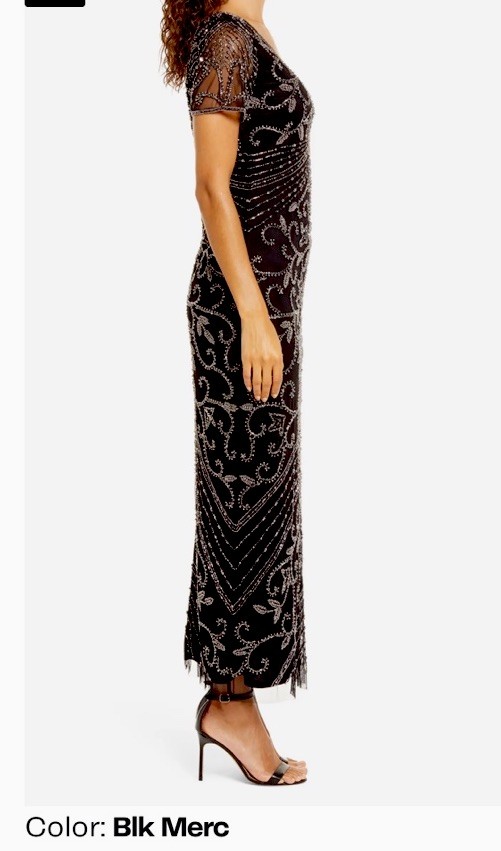 Pisarro Knights Beaded Mesh Column Gown New Size 8 Black / Merc