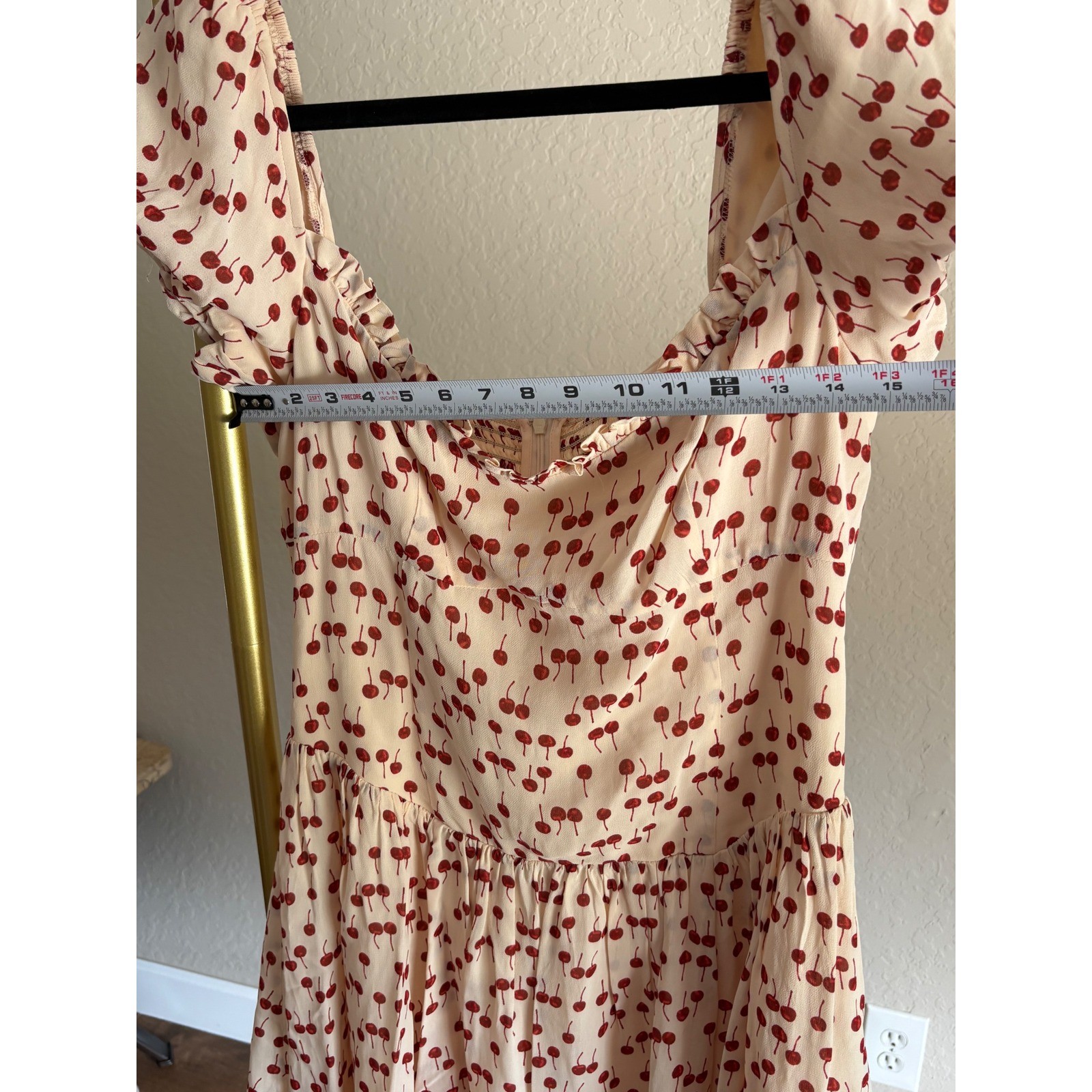 Reformation Davonne Cherry Print Mini Dress Smocked Back 12 Pinup Retro