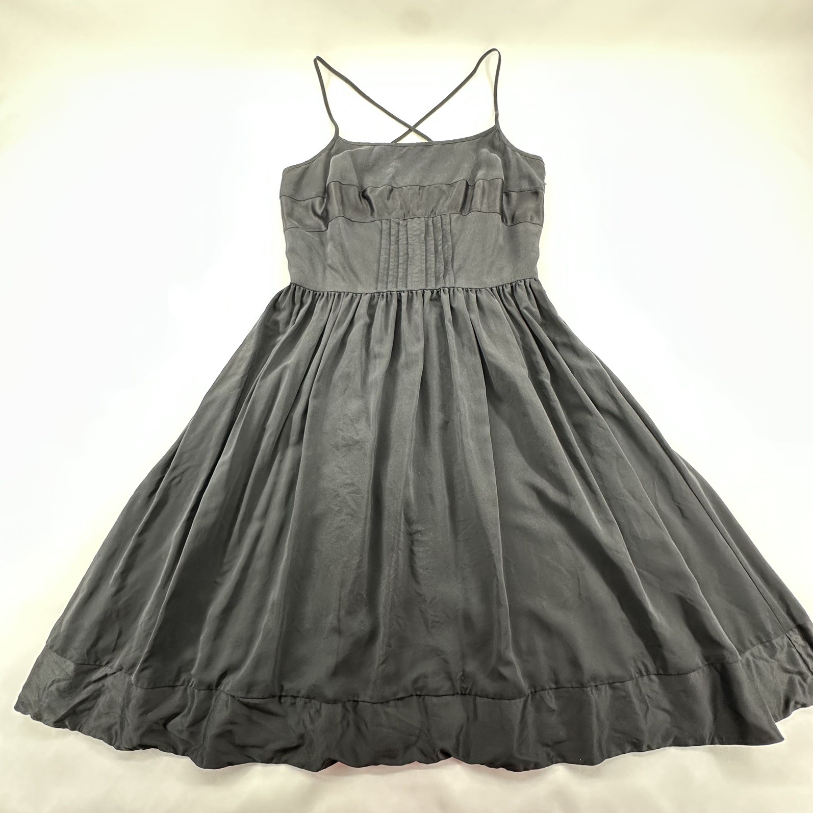 Moda International 100% Silk Black Midi Dress 6 Pintuck Empire Y2K Coquette