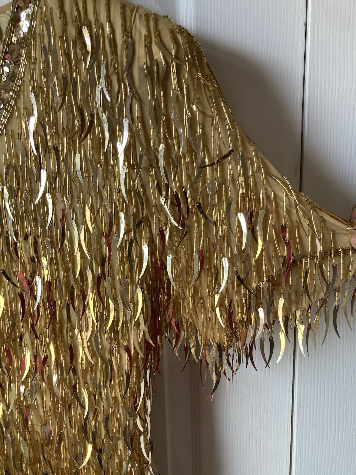 Oleg Cassini Blacktie Gold Sequin Vintage Beaded Dress 10 100% Silk