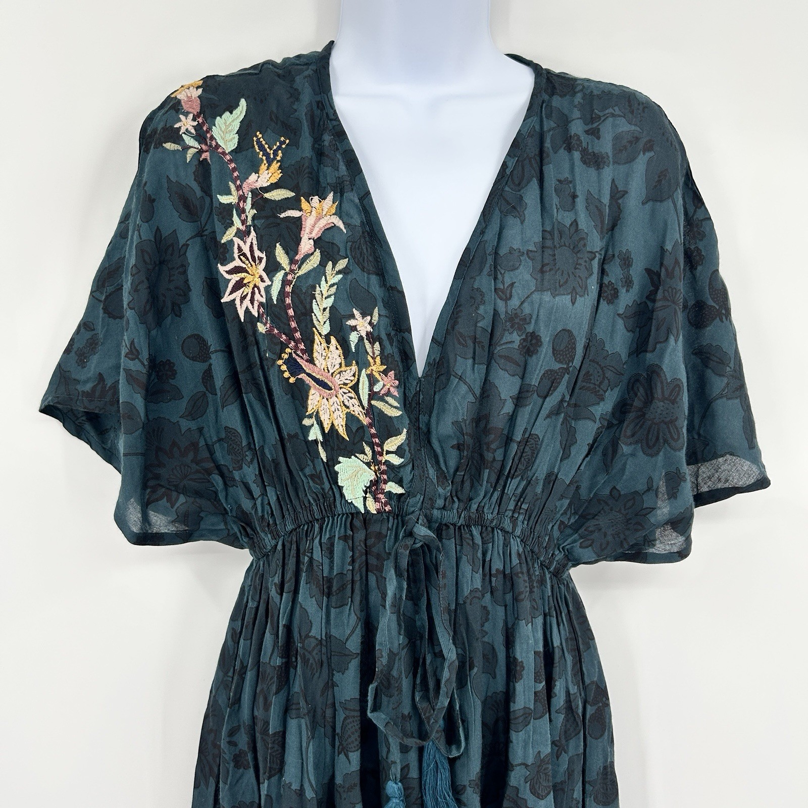 World Market Floral Boho Peasant Kaftan Dress Women S/M Festival Cottage Prairie