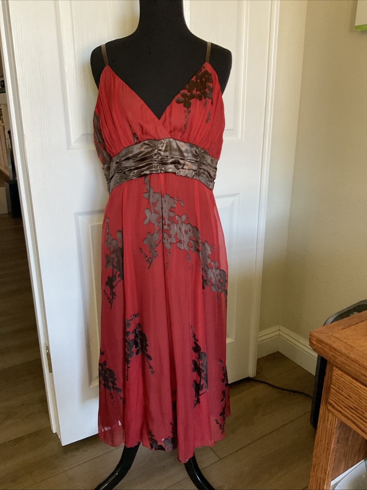 Y2K Jonathan Martin Dress Womens 12 Dark Red /Brown / Midi Floral / Feminine
