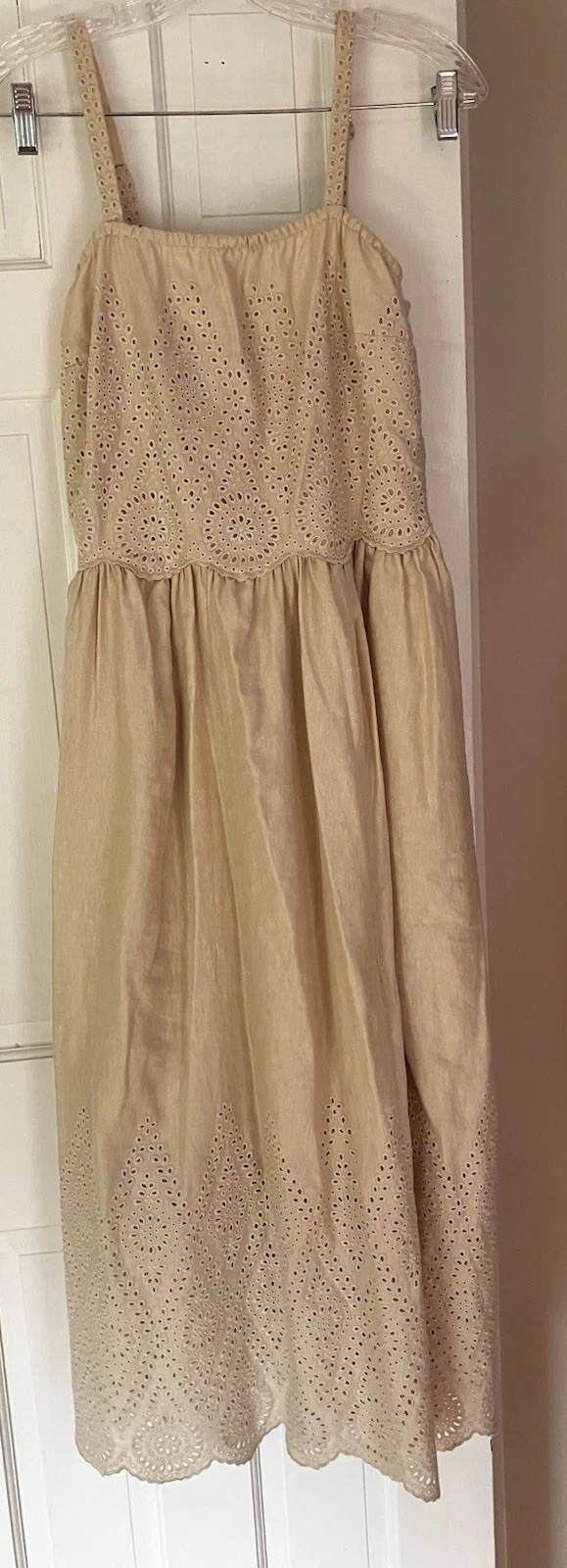 Elie Tahari Designer Eyelet Linen Blend Maxi Dress Size 4 Mint Cond, Pockets!