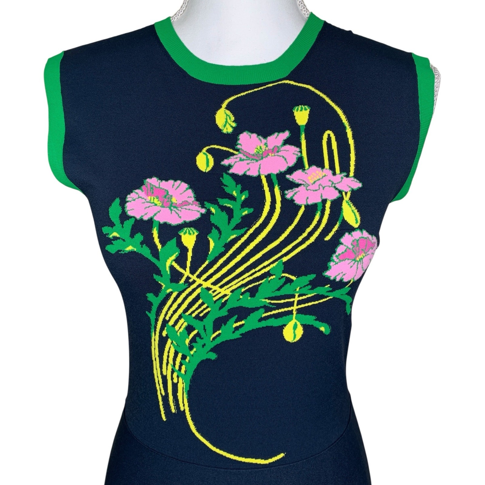 Christopher Kane Floral Graphic Knit Fit & Flare Dress Blue Green Size S Italy