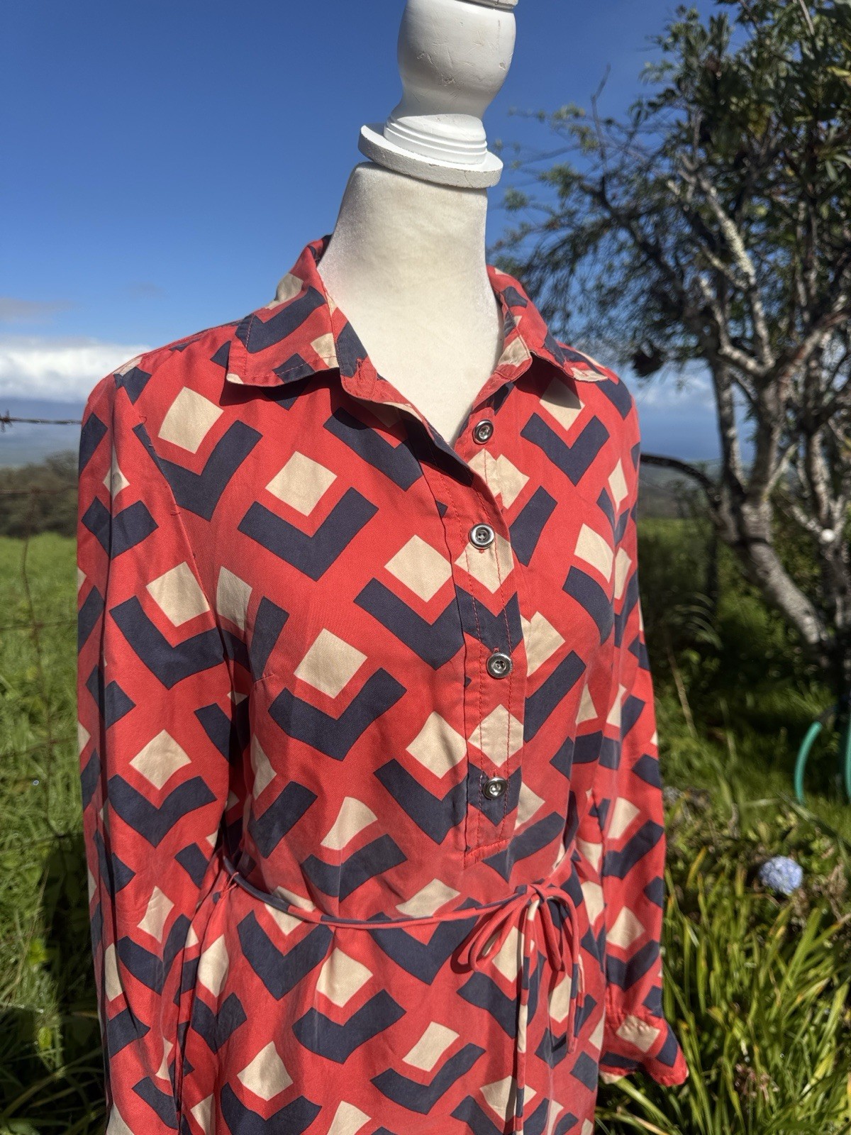 Banana Republic Mad Men Mod Retro Silk Geo Print Shirt Dress Size 2