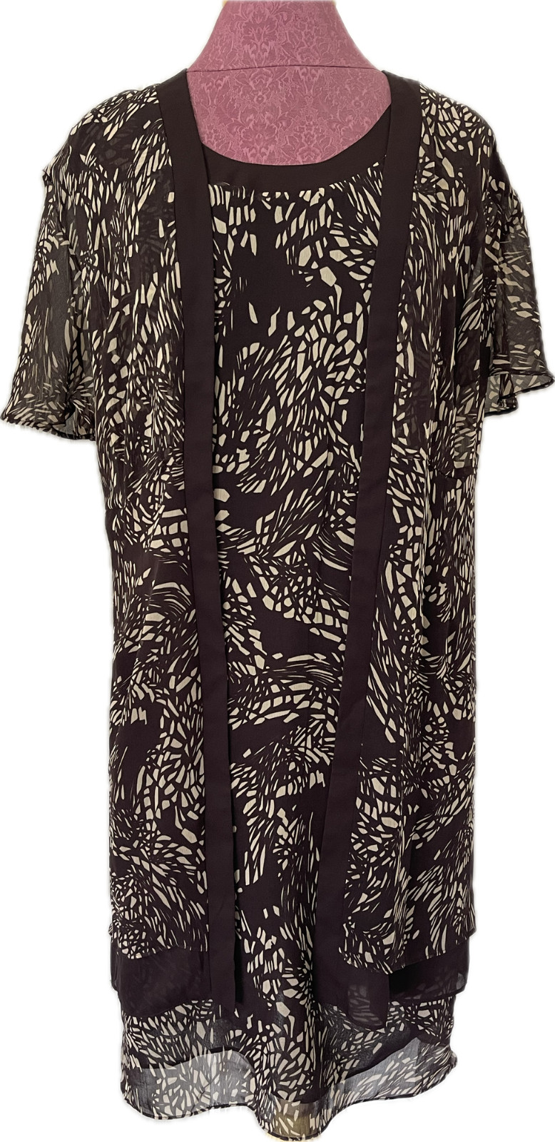 Studio I Woman 2-Piece Dress Set Brown Sheer Overlay Jacket Size 18