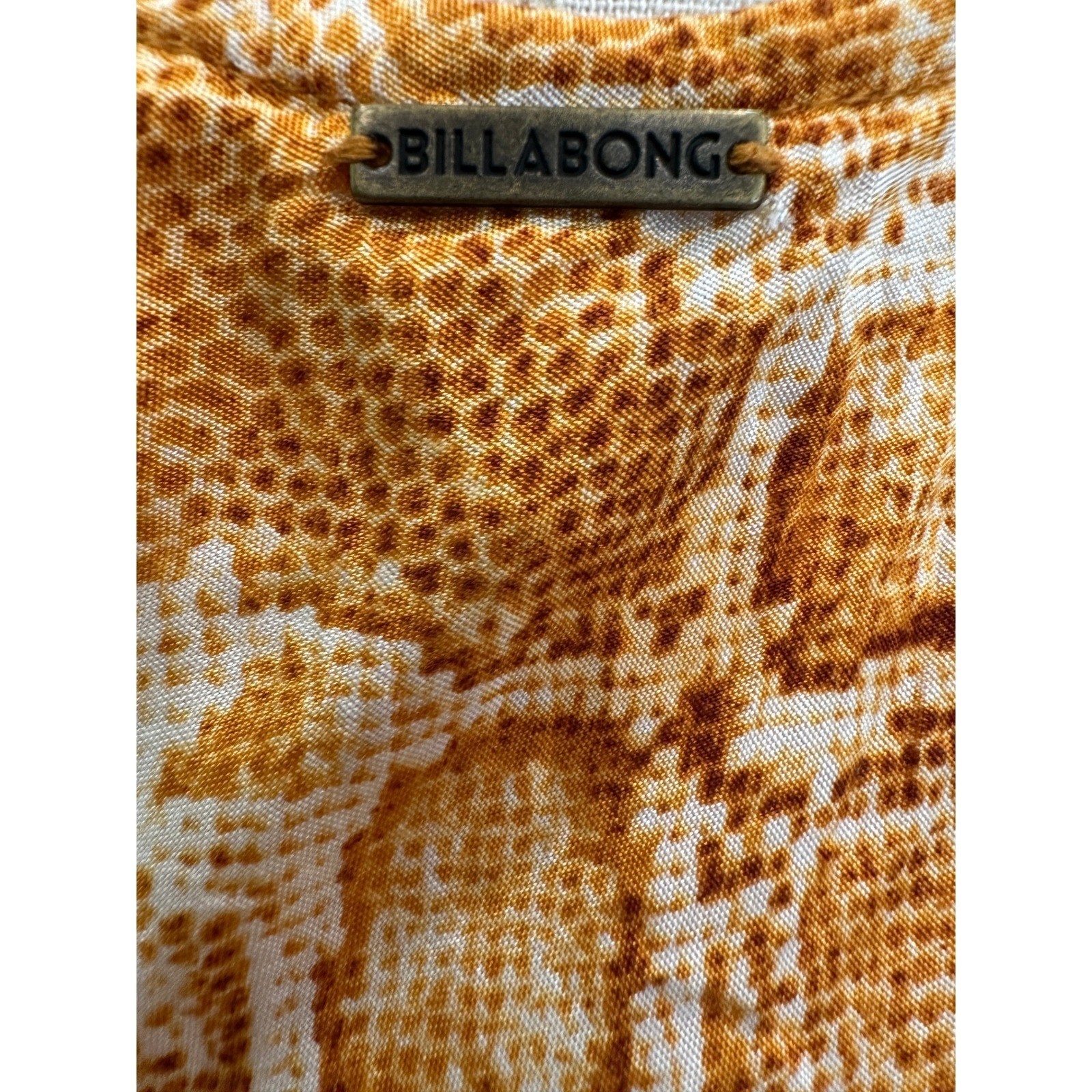 Billabong Snakeskin Print Mini Dress Criss Cross Back Small Yellow Boho Chic