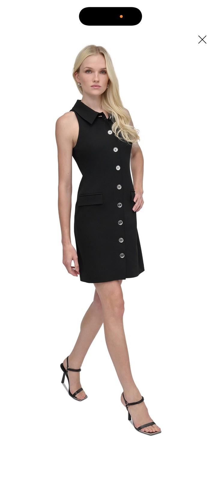 DKNY Black Collared Sleeveless Scuba Crepe Shirt Dress Petite Size 0P