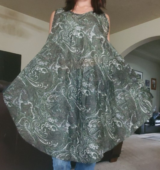 Women’s Sleeveless Olive Green Paisley Print Sheer Tunic Dress – Lightweight & F