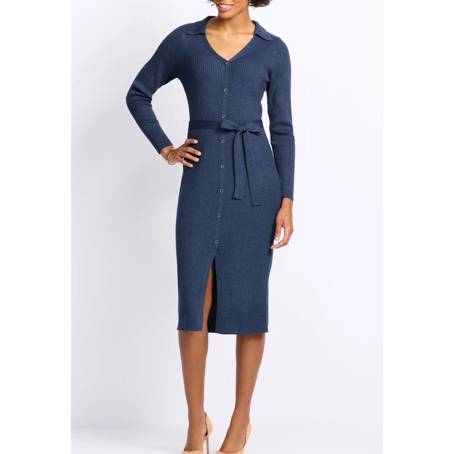 NWT FORTUNE + IVY Morgana Collared Dress Blue Medium
