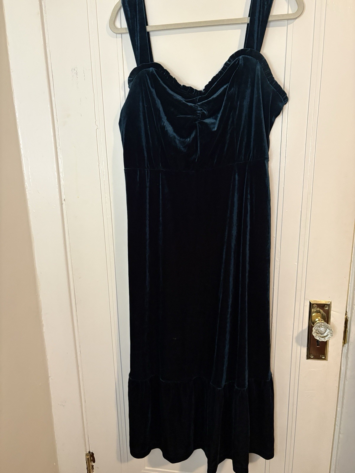 Betsey Johnson Sweetheart Neck Stretch Velvet Ruffle Hem Maxi Dress Green XL