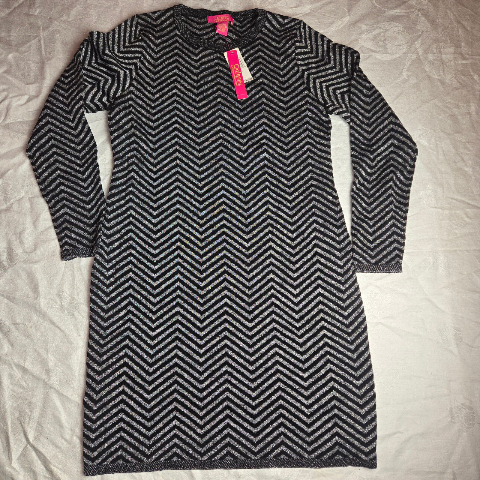 Catherines Sweater Dress Womens XL BLACK AND SILVER Midi Rayon Nylon Stretch new