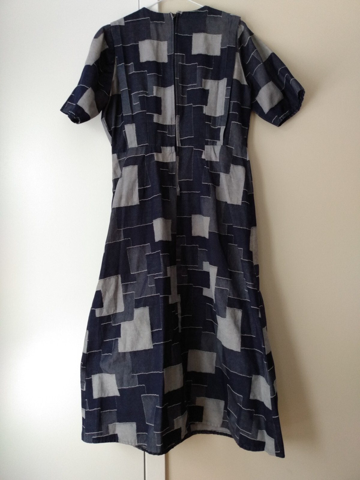 Handmade Denim Jean Patchwork Dress Plus Size 44.5″B 34″W Amish Mennonite Cape