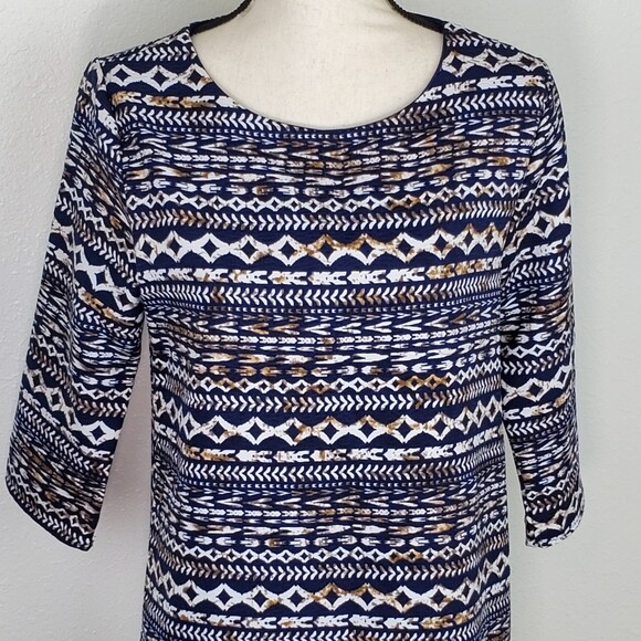 EVERLY Blue, Brown, White Patterned Lined Dress, size Medium