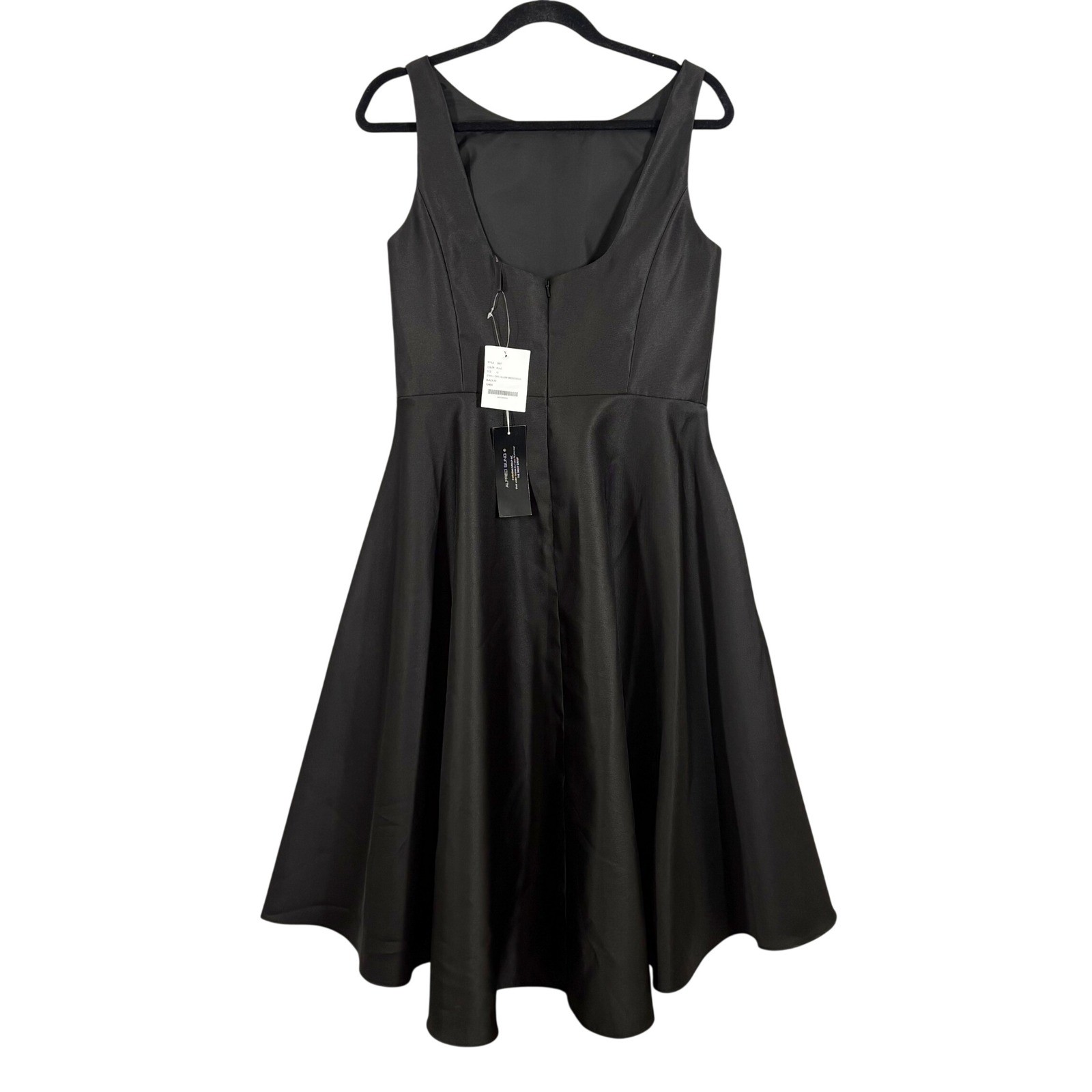 NEW Alfred Sung Bateau Neck Satin High Low Cocktail Dress Size 12 Black Formal
