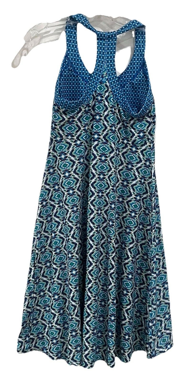 PrAna Cali Aztec Pattern Green Blue Racerback Athletic Tank Dress Sz M Shelf Bra