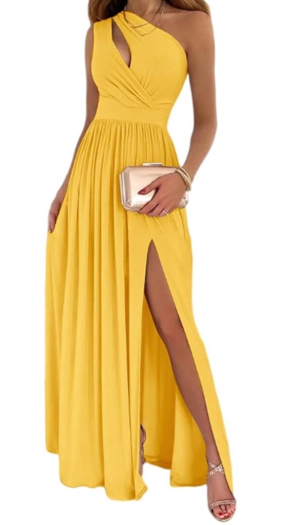 NWOT Womens Lyaner Yellow Sleeveless High Split Cocktail Maxi Dress SIZE S