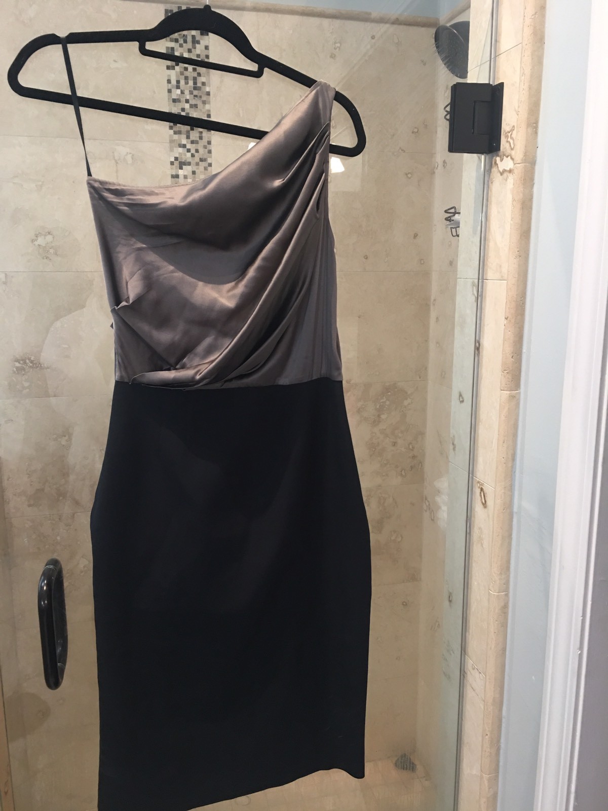 Maria Bianca Nero cocktail dress, L Large Gray Black Silk Midi