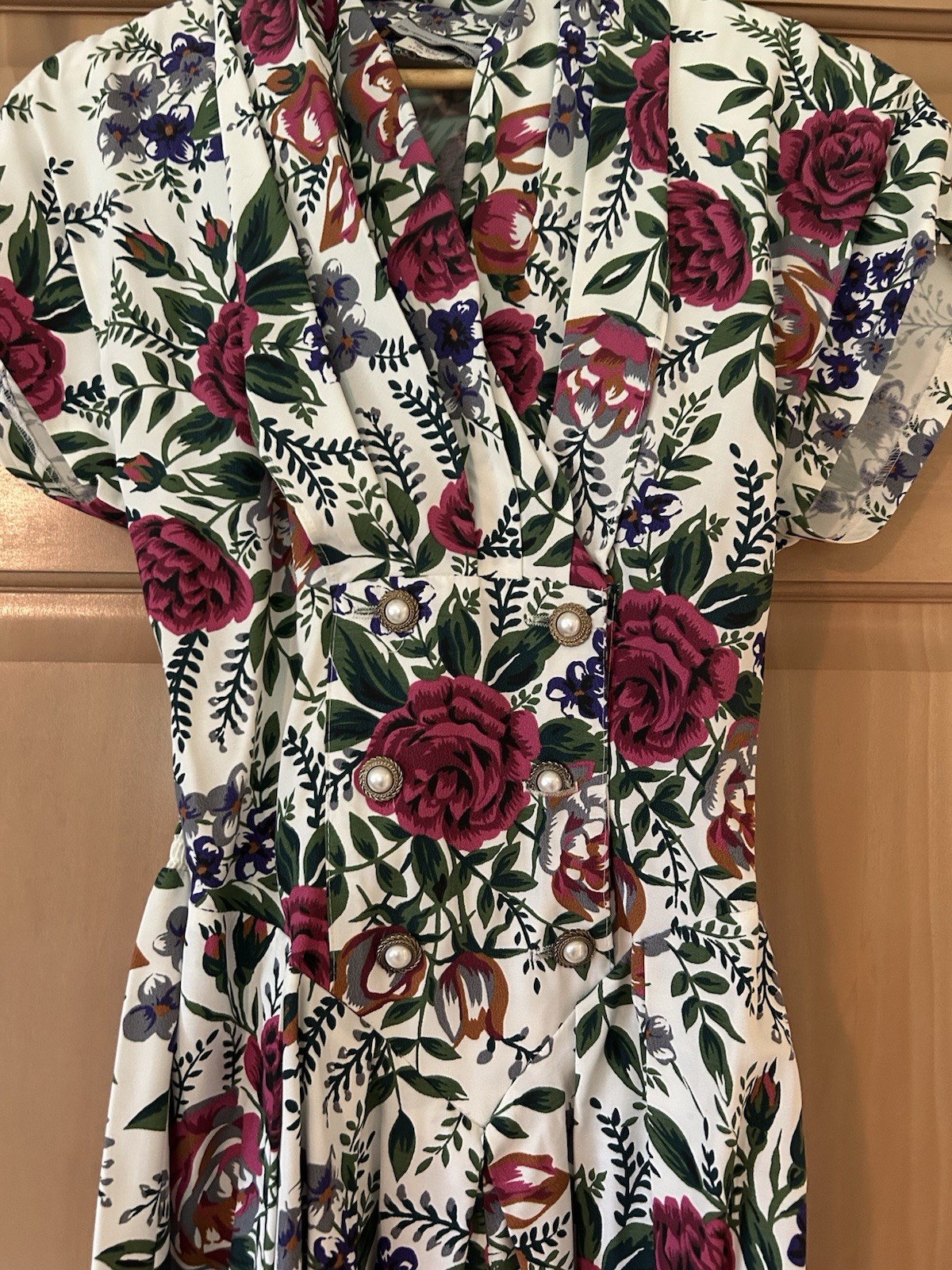 Vintage 80/90s Floral Linen Look Romper Double Breasted Cottagecore