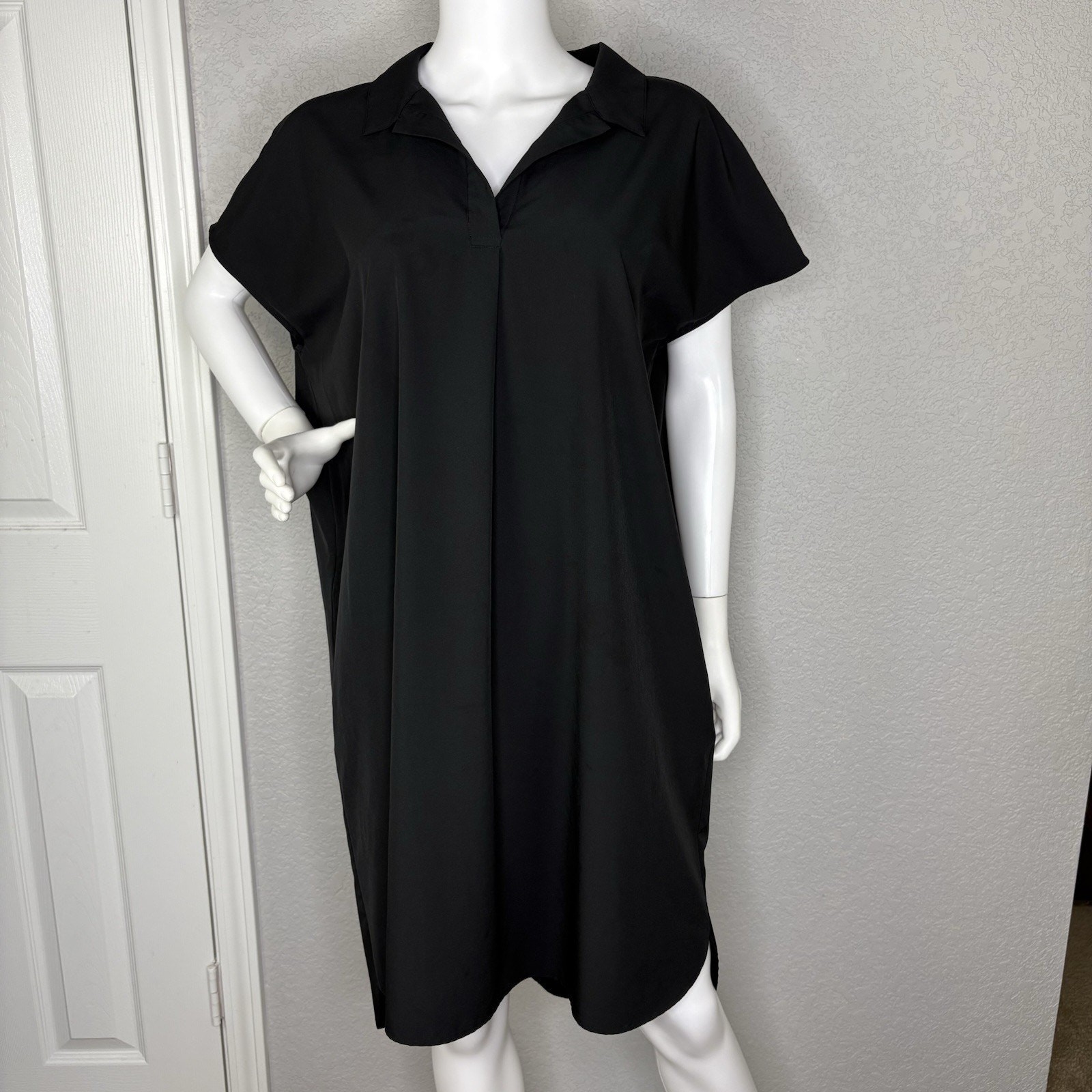 Polo Shift Shirt Dress Cap Sleeve Sporty Golf Tennis Pockets Black Size XL