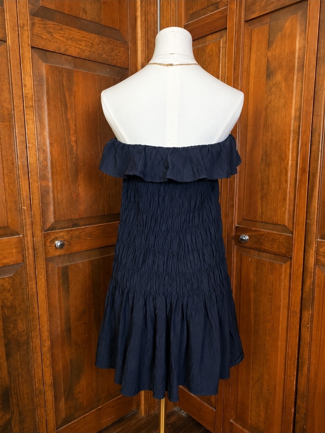 Future Collective Black Strapless Off Shoulder Smocked Ruffle Mini Dress M