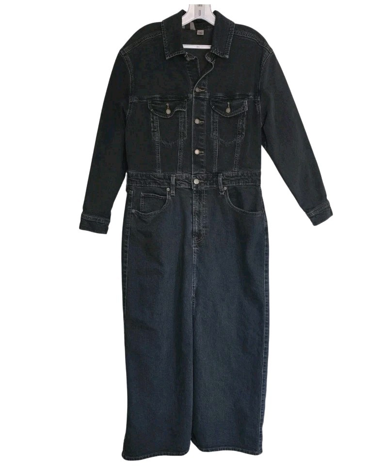 Universal Thread Denim Maxi Dress Womens 12 Blue Button Zip Slit Boho Western
