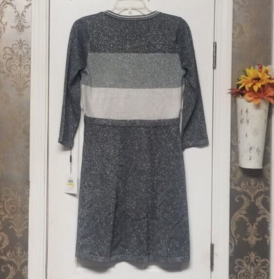 Calvin Klein Women’s Metallic Colorblocked Sweater Dress Grays Sz PM NWT Read!