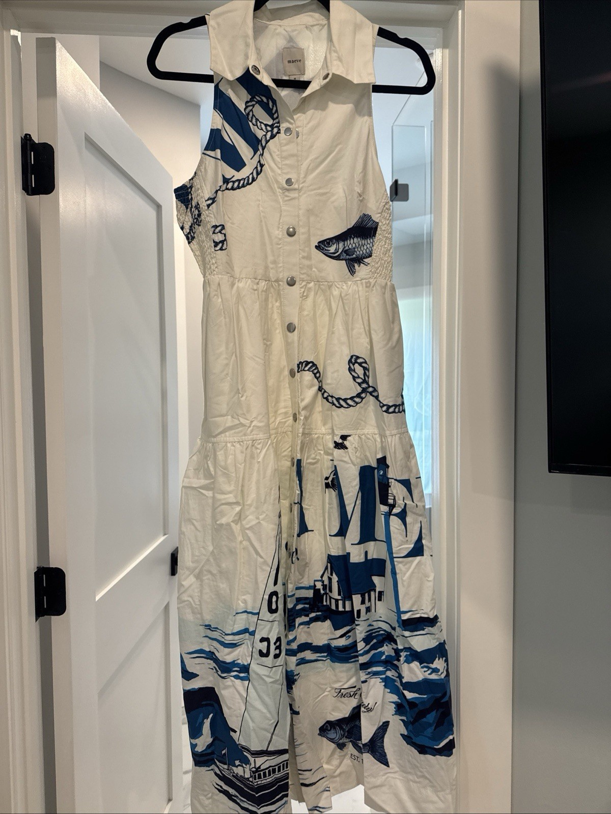 Maeve Anthropologie Dress Medium Cream Nautical Sleeveless Midi Dress