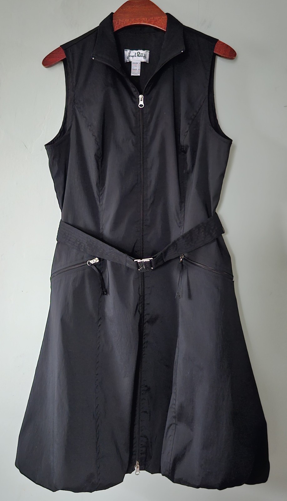 Joseph Ribkoff Canada 10 Black Sleeveless Dress Full Zipper Pockets Poly Bubble
