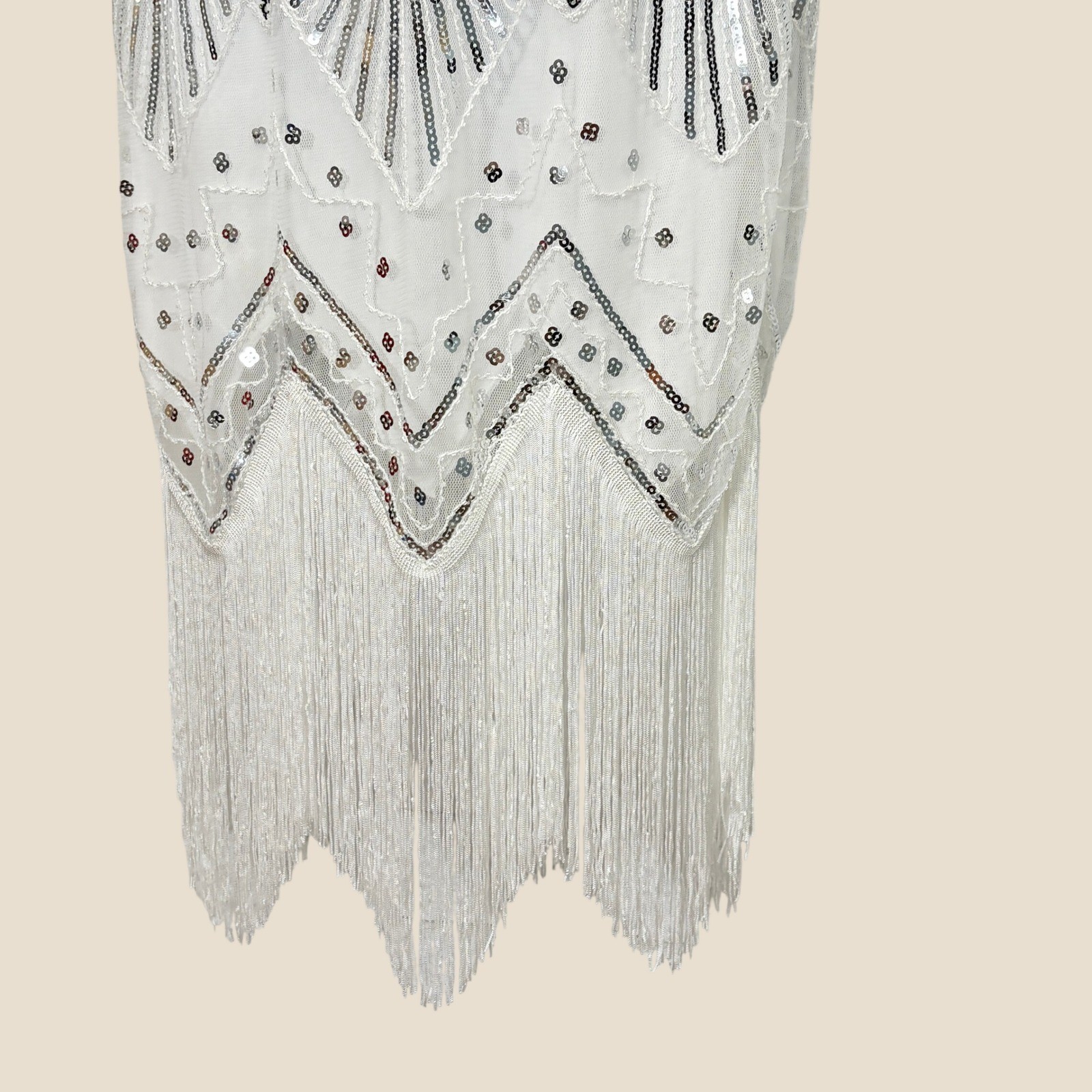 1920s Gatsby Flapper Dress Small Sequin Beaded Fringe Capelet Headpiece Jazz Age