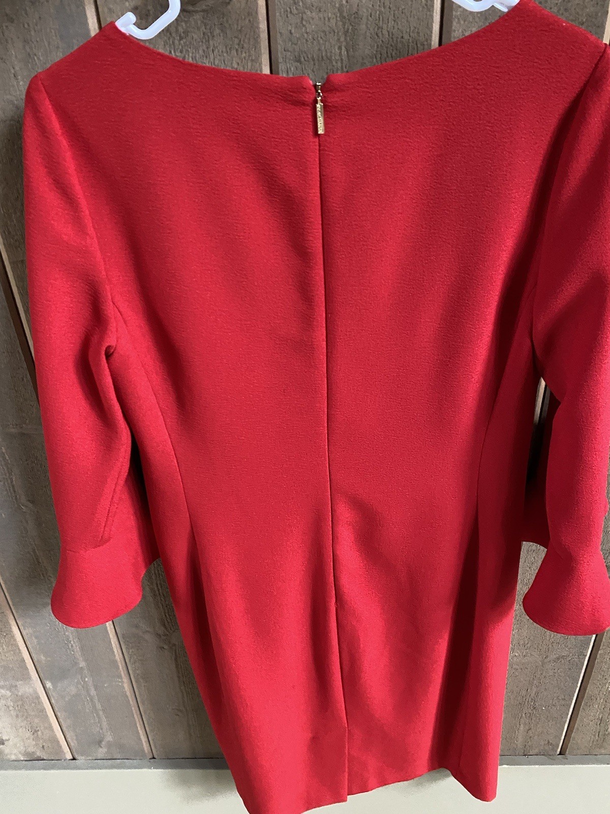 Karl Lagerfeld Red Sheath Dress 3/4 Ruffle Sleeve Size 10