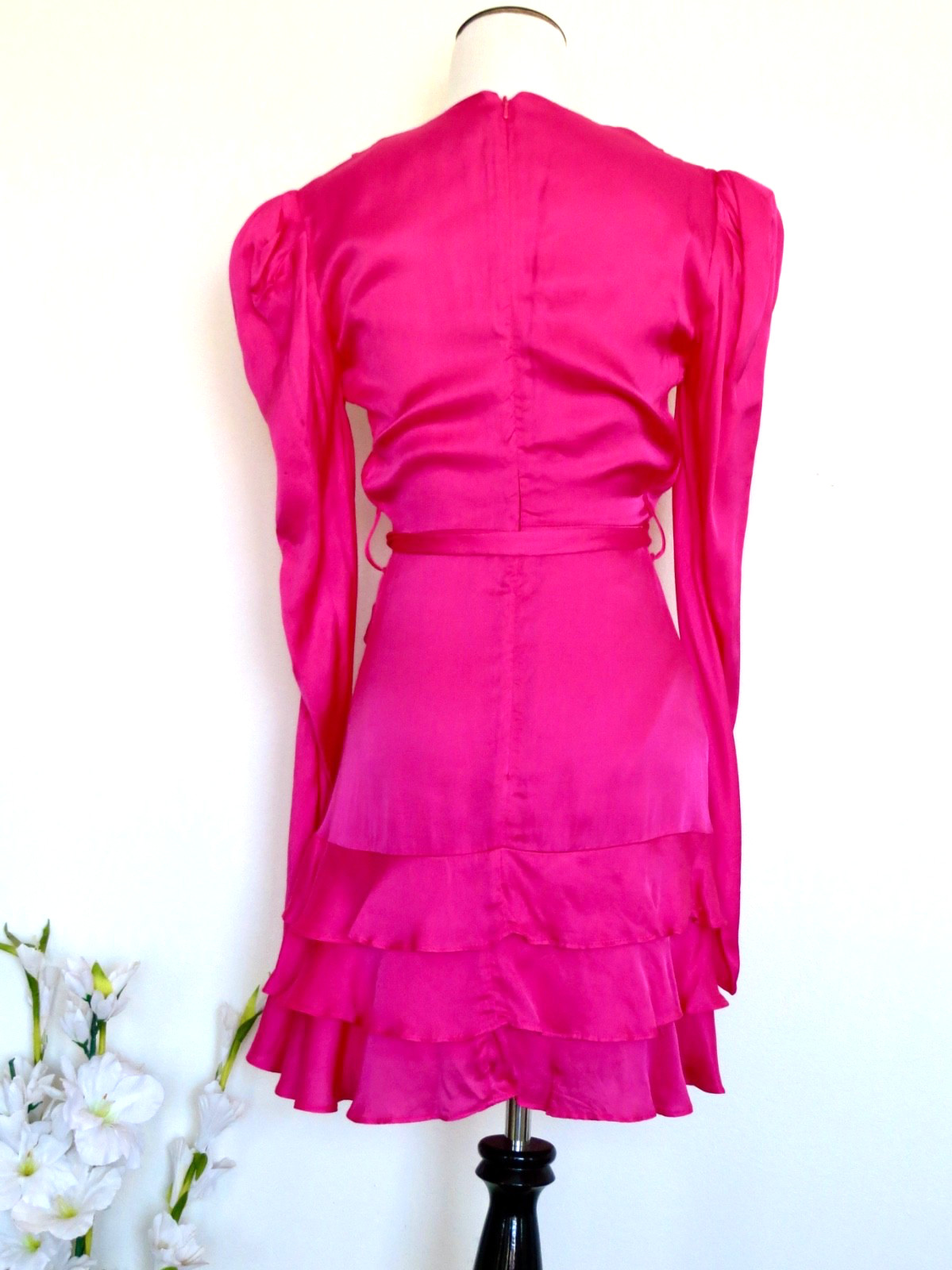 Bardot Winona Ruffled Faux Wrap Cocktail Mini Dress Hot Pink SZ S