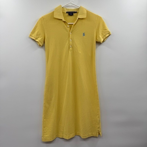 Ralph Lauren sport The Mesh Mini yellow Cotton Preppy Shift Shirt Dress XS