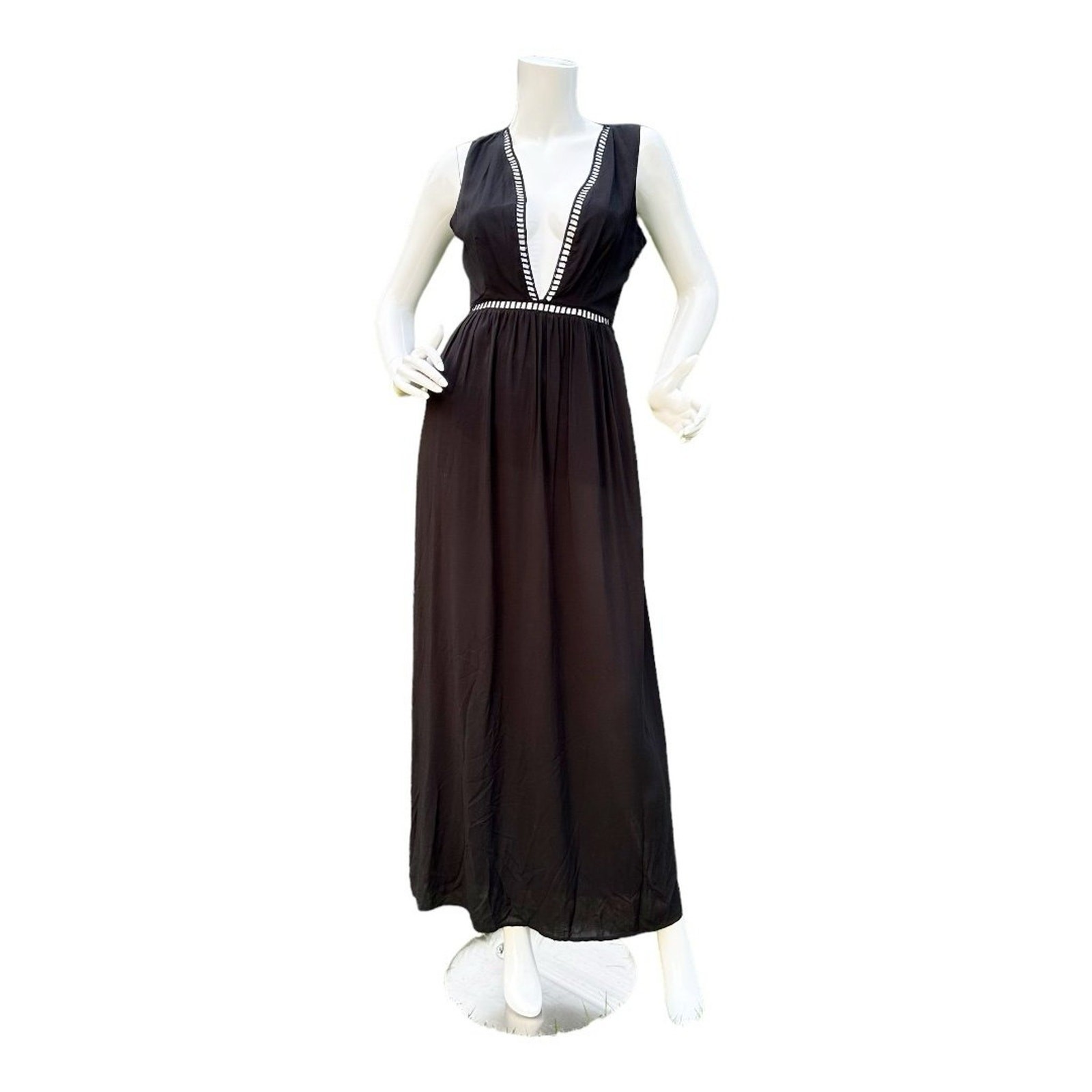 TOBI Classic 90s Black LBD Maxi Dress Deep Plunge V Neckline Small