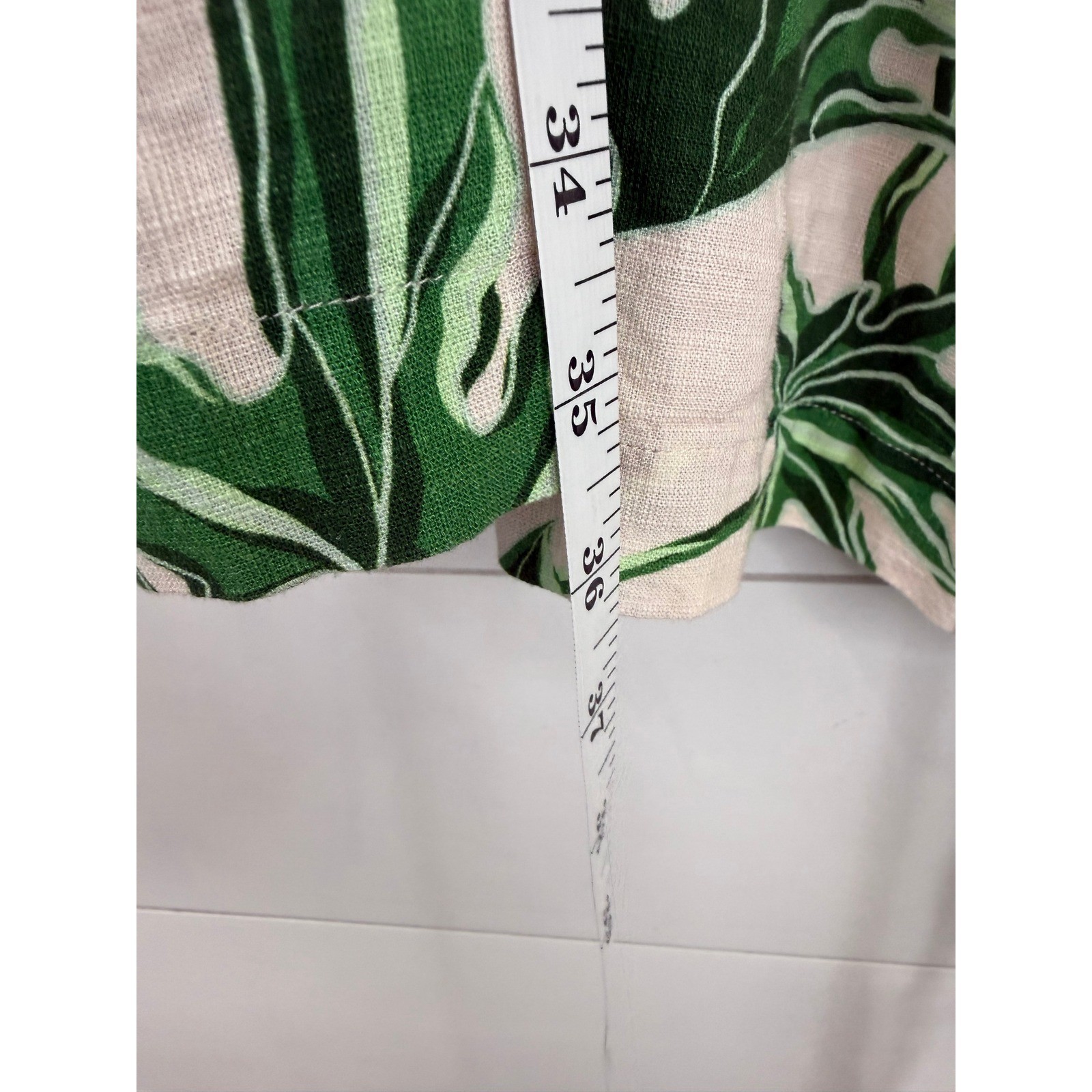 Emily McCarthy Wrap Dress Women Large Green Tropical Palm Leaf Linen COASTAL