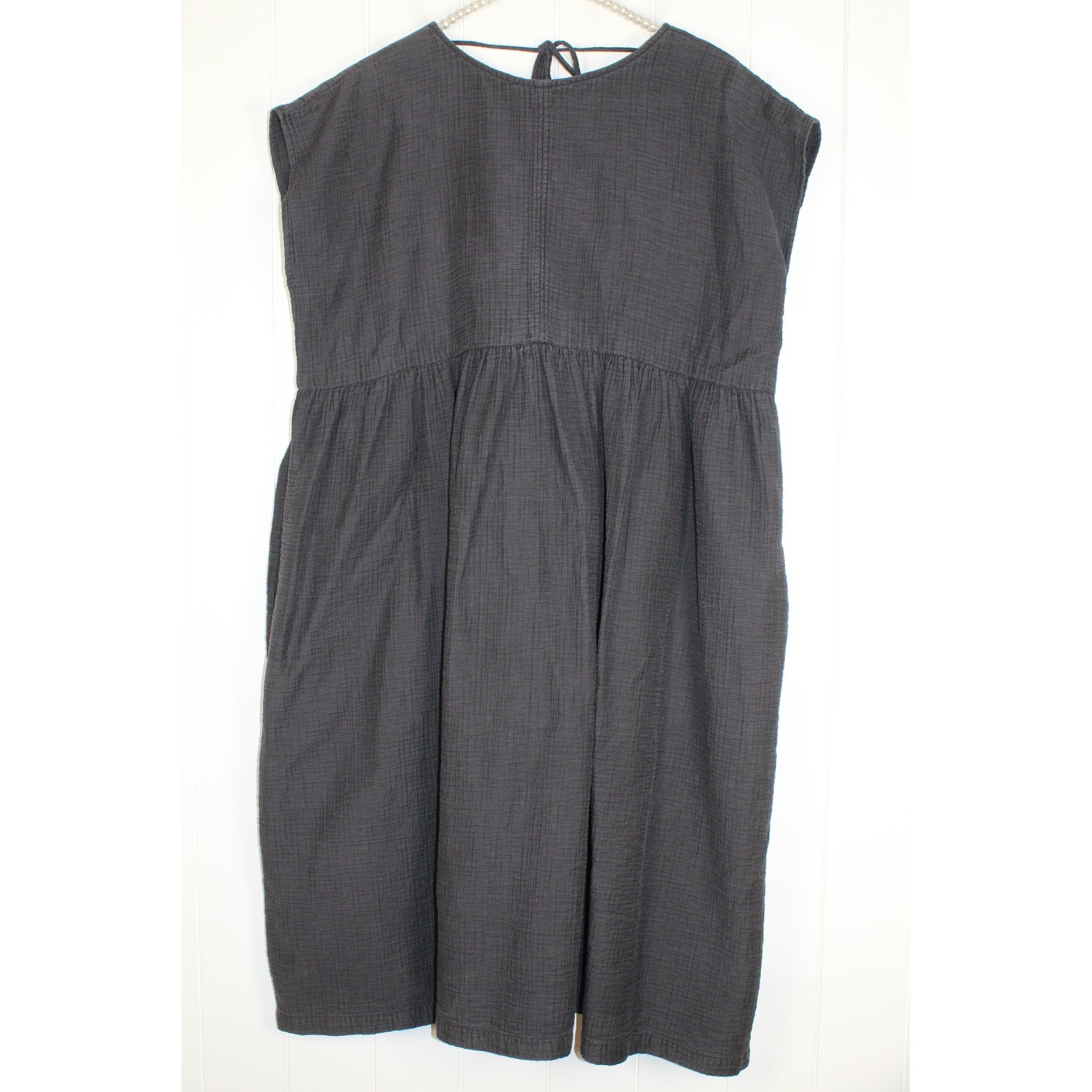 Unknown Women’s Black Midi Slub Cotton Cap Sleeve Loose Fitting Dress Size M/L