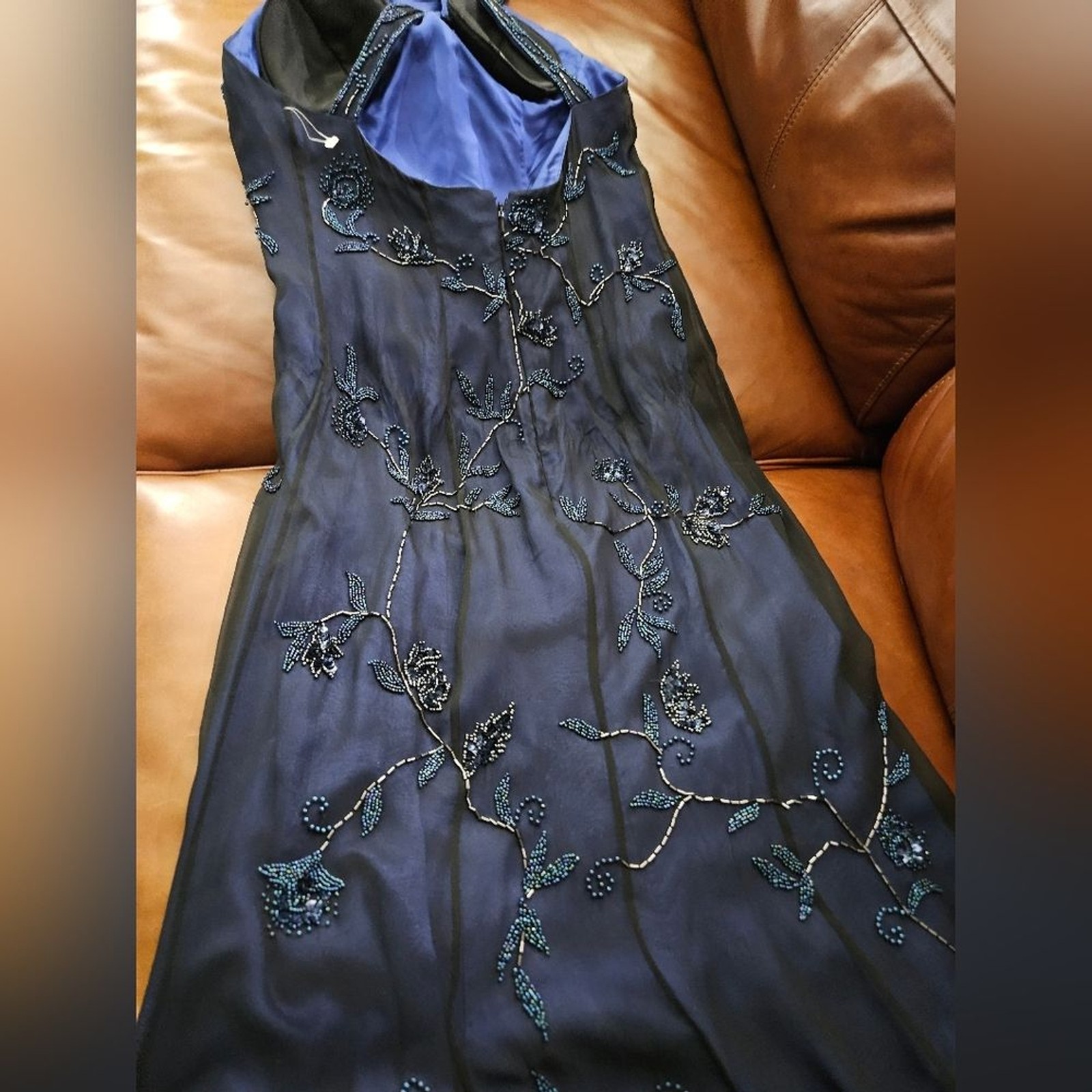 Cassandra Stone Blue Fully Beaded Size 8 Evening Gown $550 NWOT