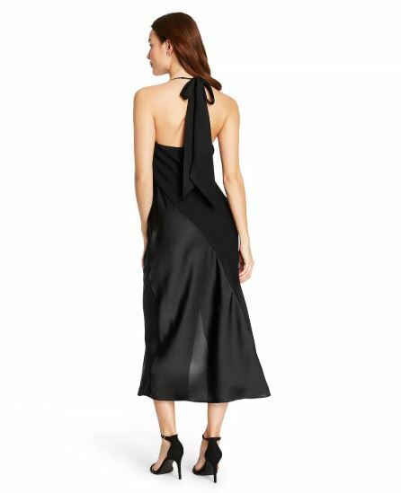 Women’s Slip Dress with Long Behind the Neck Tie-CUSHNIE-Black-10 or 14-B501