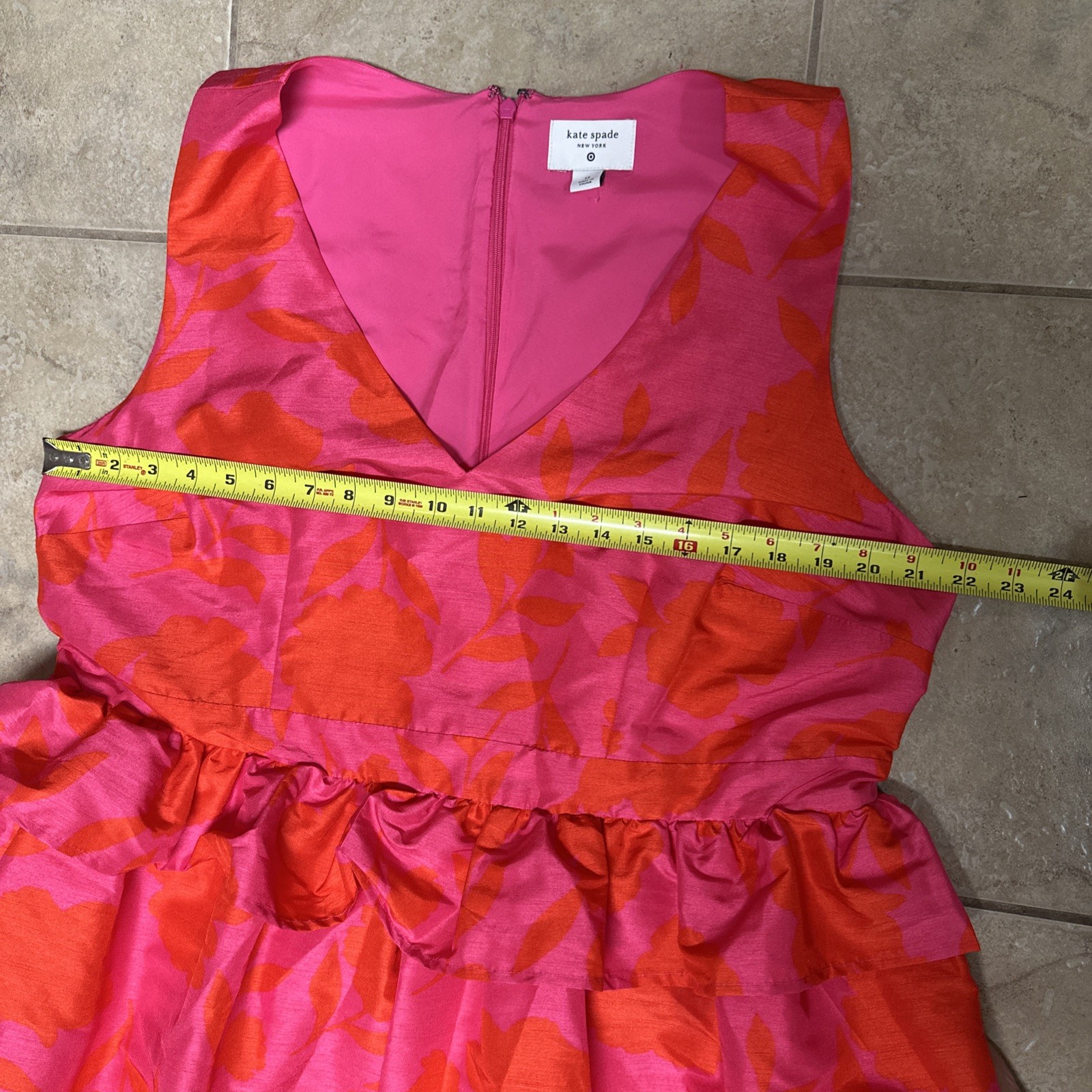 Kate Spade Womens Classic Rose Peplum Midi Dress Pink/Red Sz 17 Party- 0028