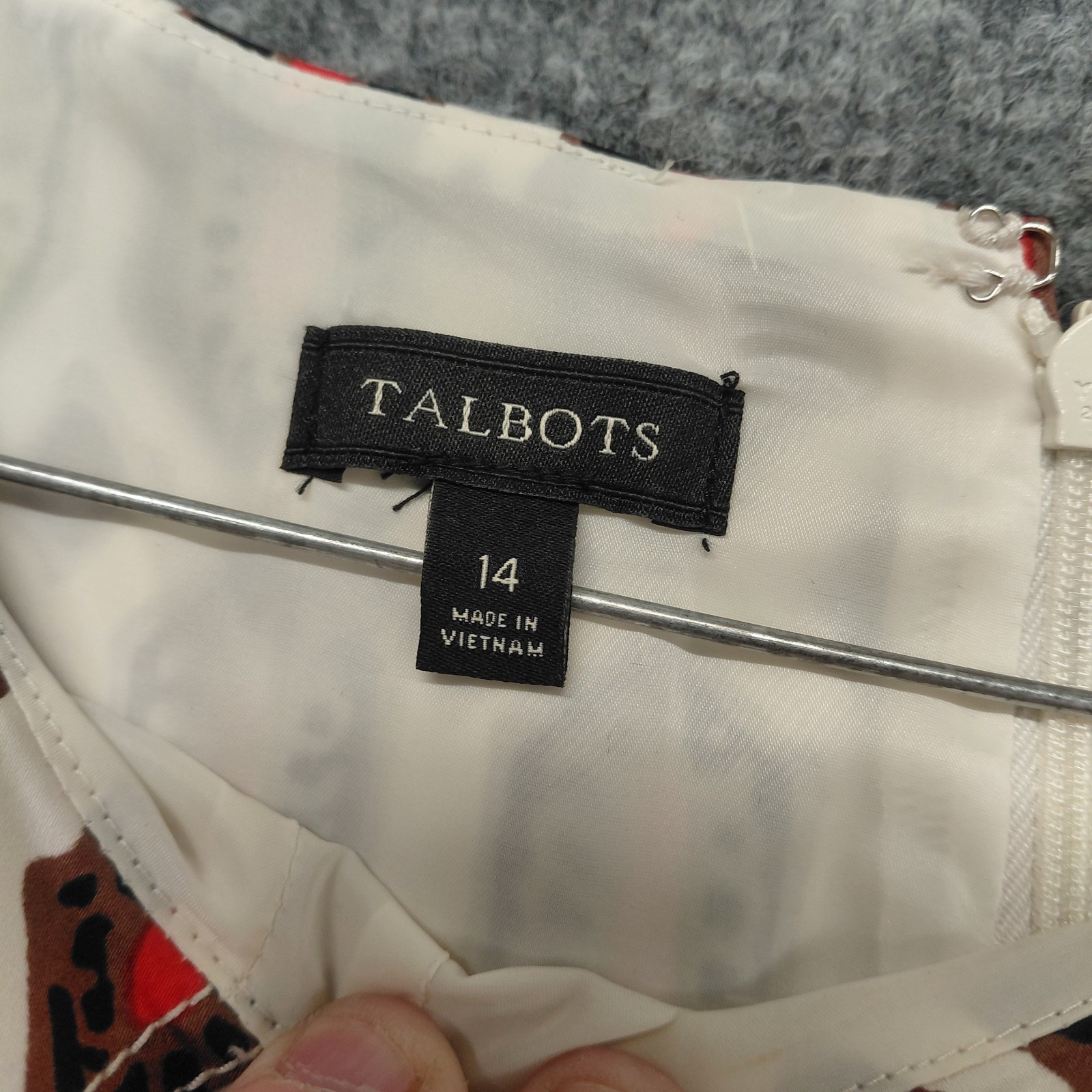 Talbots Shift Dress Women’s Size 14 Red Brown Black White Geometric Sleeveless
