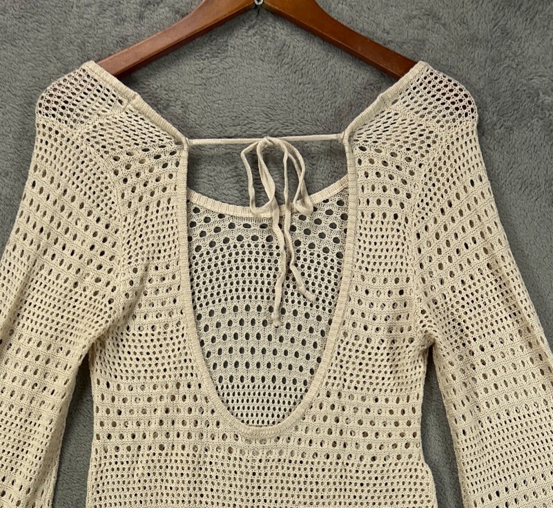 NWT Blooming Jelly Womens Size XL Beige Boho Crochet Dress Swim Cover Up Dress