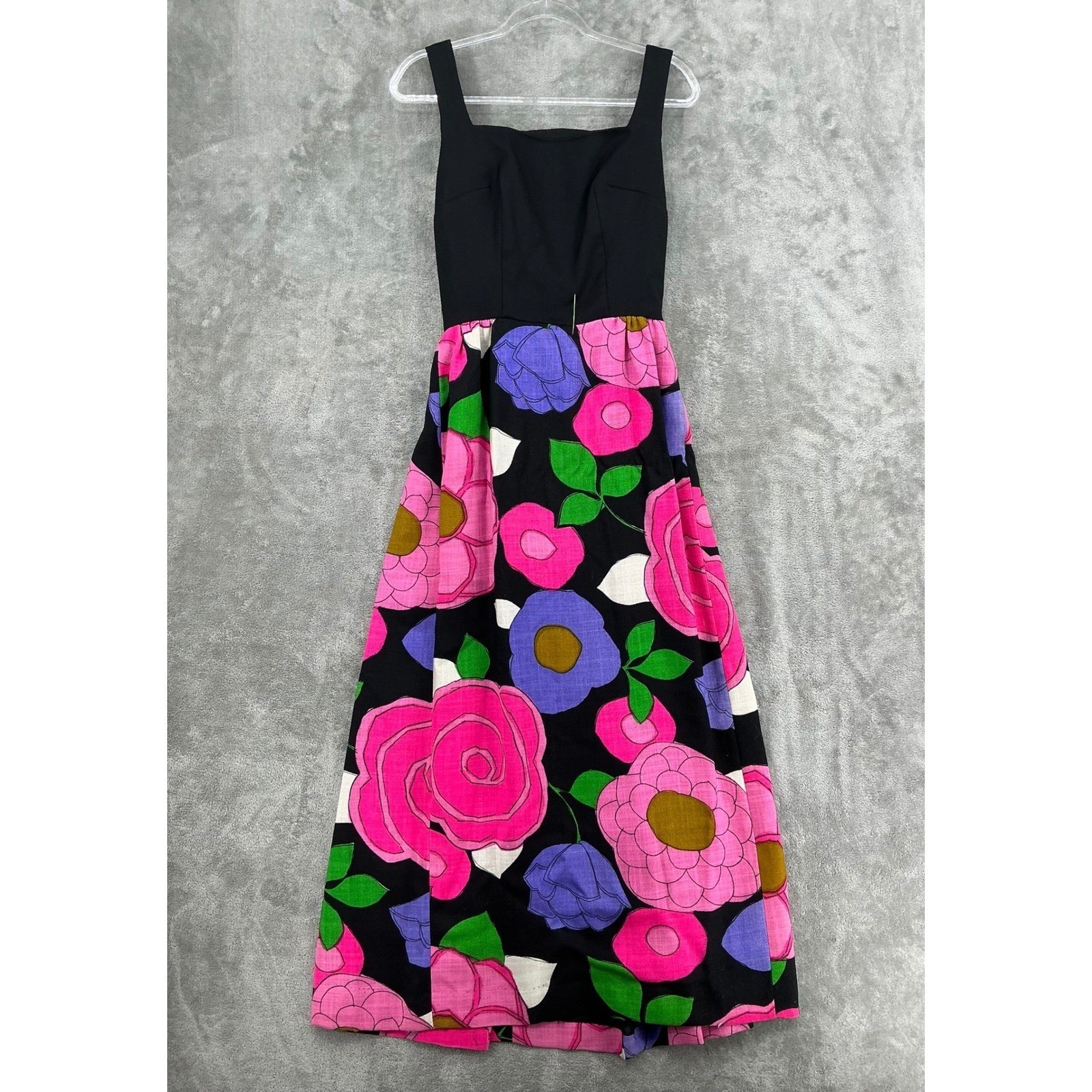 True Vintage Dress Womens Small 60s Floral Barkcloth 70s ILGWU Union Retro Mod