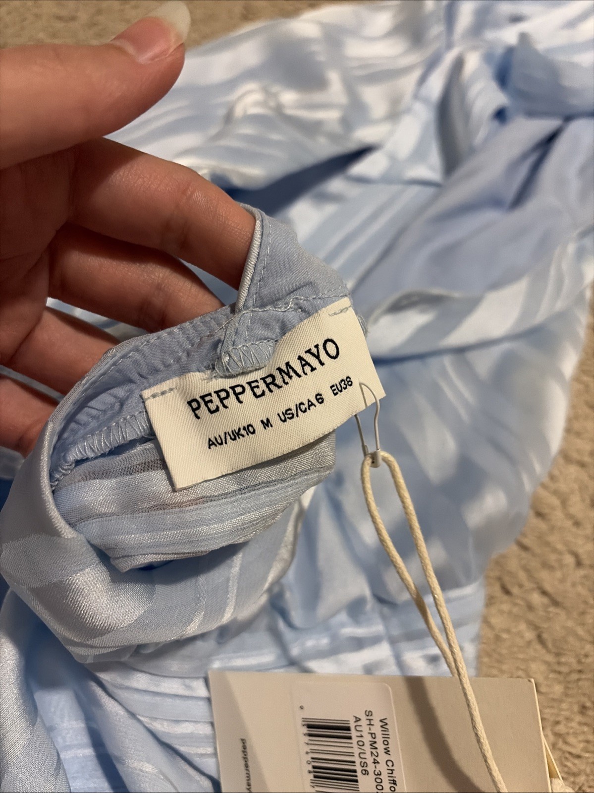 NWT Peppermayo Light Blue Willow Chiffon Mini Dress Size 6 Halter Neck Tie