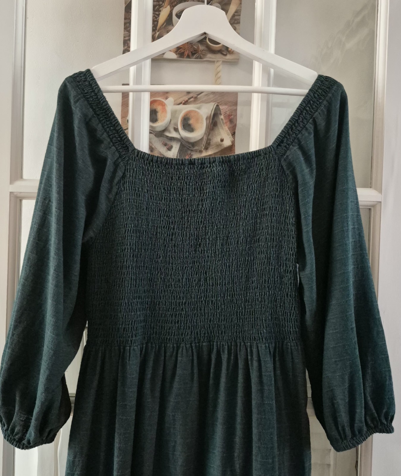 FAT FACE Adele Shirred Dark Green Midi Dress. Size UK 14 Regular . *VGC*